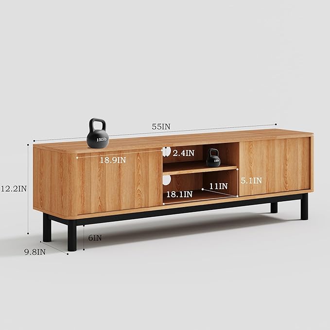 Brown Mid Century Modern TV Stand, Wood Fluted Living Room TV Stands with Storage Sliding Doors, Desert-Inspired Design MCM Entertainment Center for 55 60 65 70 75 55+ 60+ 65+ 70+ Inch-Ruum Studio Home