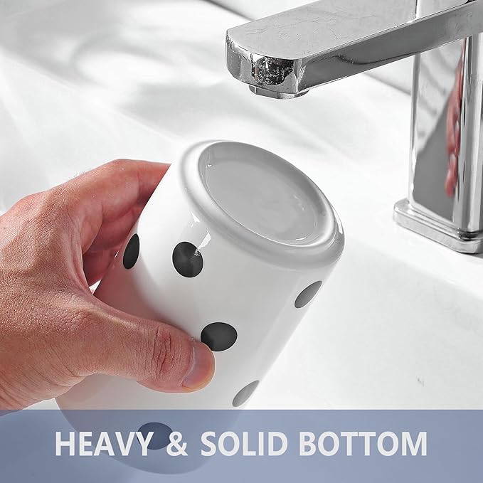 Black Polka Dot Ceramic Toothbrush Holders White - 2 Cups Toothbrush Holders for Bathrooms Toothbrush Toothpaste Holders, White Bathroom Tumbler Cups, Reusable Toothbrush Cups-Ruum Studio Home