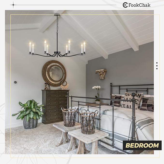 Black Chandelier, Modern Dining Room Light Fixture 8 Light Candle Chandelier Over Table 44in Metal Chandeliers Lighting for Living Room Entry Master Bedroom Bathtub Kitchen-Ruum Studio Home