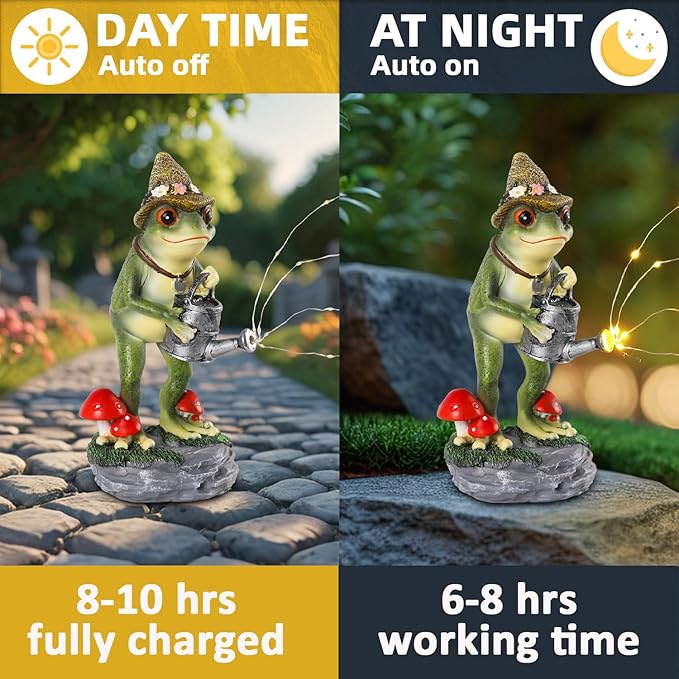Solar Frog Statue for Garden with Watering Can Light 8.8" Resin Frog Figurine Outdoor Patio Porch Yard Decor Unique Birthday Housewarming Gifts for Women Mom Grandma Wife Sister-Ruum Studio Home