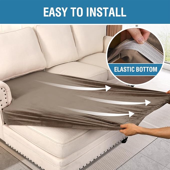 H.VERSAILTEX Velvet Stretch Individual Chaise Cover Sectional Couch Covers for L Shaped Sofa Both Left/Right Furniture Protector Seat Cushion Sofa Cover (1 Piece Chaise Cover, Mocha)-Ruum Studio Home