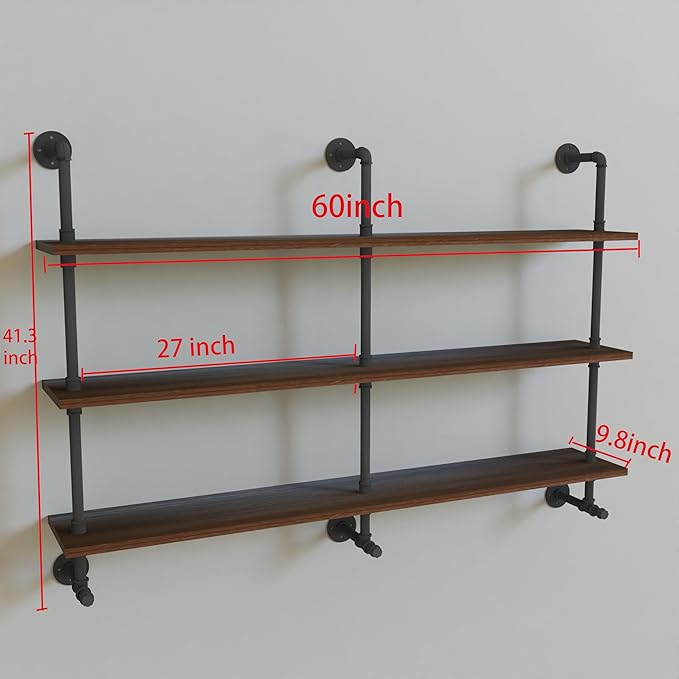 ROGMARS Industrial Pipe Wall Shelves Pipe Shelving,Natural Wood 60 Inches Long Walnut Floating Shelves for Wall Farmhouse Pipe Book Shelves for Kitchen,Living Room, Bar Shelving-Ruum Studio Home