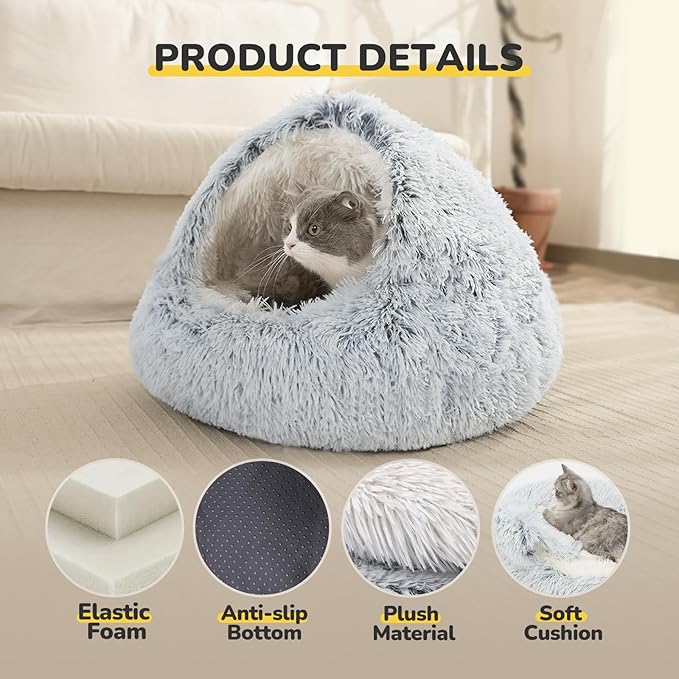 CATISM Cozy Plush Hooded Cat Bed, Indoor/Outdoor, Self-Warming Cave, Removable Washable Non-Slip Bottom-Ruum Studio Home