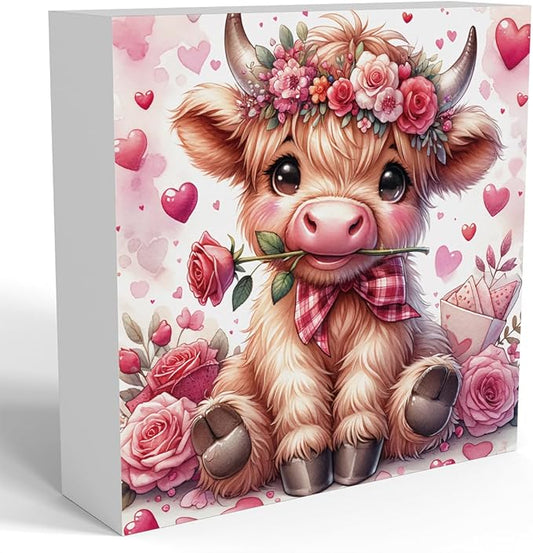 Valentines Day Decor Valentines Day Decorations Valentines Day Office Decor Valentines Day Table Decor Pink Valentines Day Decorations Highland Cow Gifts for Boyfriend Girlfriend, Wooden Decor Sign-Ruum Studio Home