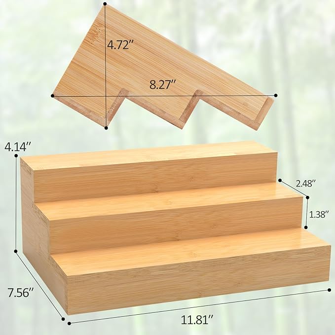 2 Pack Bamboo Spice Rack Organizer for Countertop, 3 Tier Spice Step Shelf for Cabinet (Jars Not Included)-Ruum Studio Home