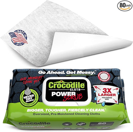 Crocodile Cloth PowerScrub - 80 Dual Surfaced Cloths, 10in X 15in. Large, Moist, Absorbent and Disposable Cleaning Cloths. Safe on Skin and Multiple Surfaces. (6500-080)-Ruum Studio Home