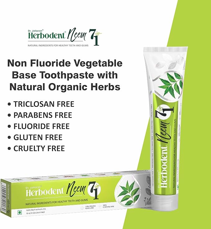 Herbodent® NEEM 7 in 1 Toothpaste-6.53Oz Pack of 6 | Organic Herbs-Neem, Black Seed & Xylitol for Anti Cavity, Cardamom & Mint for Freshness, Baking Soda for Great Cleaning-No Fluoride & No Paraben-Ruum Studio Home