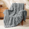 BEDELITE Faux Fur Throw Blanket for Couch, Soft and Cozy Luxurious 3D Striped Fluffy Blanket, 770GSM Thick Warm Plush Fuzzy Faux Rabbit Fur Blanket for Women Gift (Crey, 60"x 80")-Ruum Studio Home