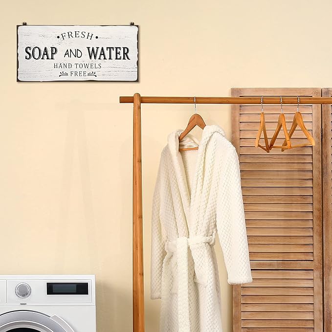 Jetec Farmhouse Bathroom Decor, Fresh Soap and Water Sign Vintage Bathroom Wood Plaque Rustic Wall Decor for Wall Art Decoration Restroom(Classic)-Ruum Studio Home