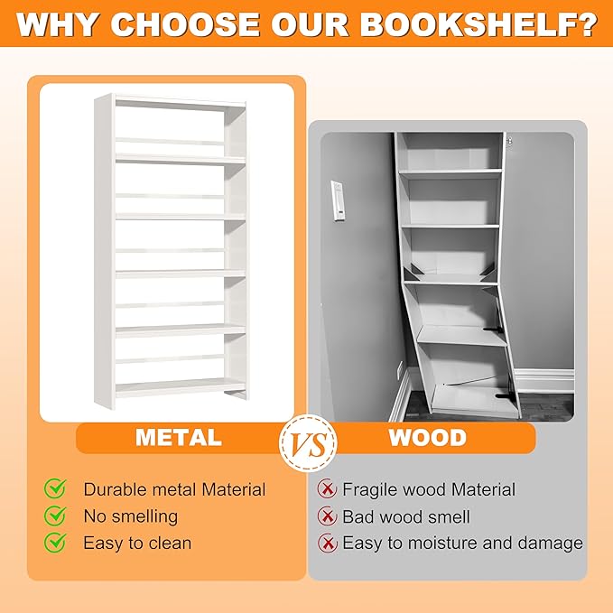 69.3" H Home Office Bookcase Shelf Storage,5 Tier Bookcase with Open Display Shelves,Industrial Wide Bookshelf with Metal Frame for Home Office, Living Room, Bed Room (34.1" W)-Ruum Studio Home