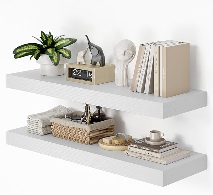 Heimlove 36 Inch Long Floating Shelf for Wall, 12" Deep White Floating Shelves Wall Shelves for Bedroom Living Room Bedroom, Wall Mounted Shelves for Storage Book Decor, Set of 2-Ruum Studio Home