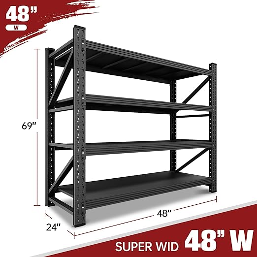 3000LBS Storage Shelves,48" W Garage Shelving Heavy Duty Metal Adjustable Garage Shelves, Shelving Units Industrial Shelving for Warehouse,48" W x 24" D x 69" H,Black-Ruum Studio Home