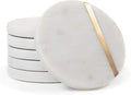 Cork & Mill Marble Coasters Set of 6 - Luxury Aesthetic Modern Decor for Coffee Table- White Marble with Gold Brass Inlay - Real Natural Semi Absorbent Stone Coasters-Ruum Studio Home