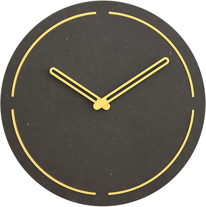 Stephanie Imports Modern Minimalist Dark Concrete Gray Silent Wall Clock (Yellow)-Ruum Studio Home