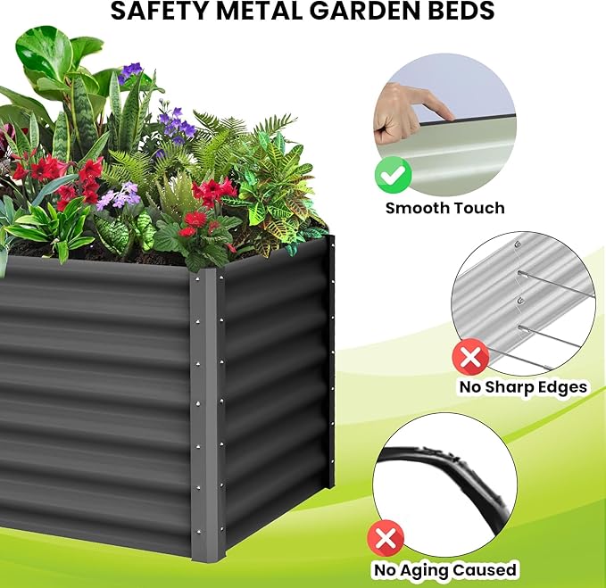Large Outdoor Planter Boxes Kit Set of 2,6x3x2ft Galvanized Raised Bed Planter with Open-Ended Base Design, Elevated for Outdoor Plants, Durable Raised Bed for Gardening,Green-Ruum Studio Home