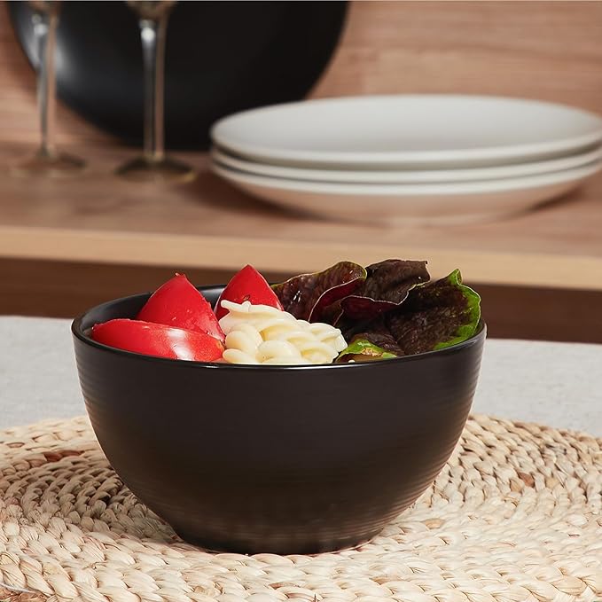 ONEMORE Cereal Bowls Set of 6, 28 oz Large Soup Bowls for Kitchen 6 inch Ceramic Salad Bowls Microwave Dishwasher Safe Deep Serving Bowl Set for Salad Dessert Rice, Black-Ruum Studio Home