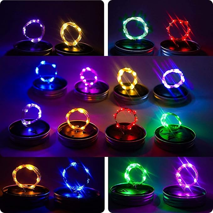 ZNYCYE Mason Jar Solar Lights for Outside, 12 Pack 30LED Fairy Firefly Lights Mason Jar Solar Lids Outdoor Waterproof String Lights with Hangers(NO Jars) for Patio Garden Yard Lawn Decor(6 Colors)-Ruum Studio Home