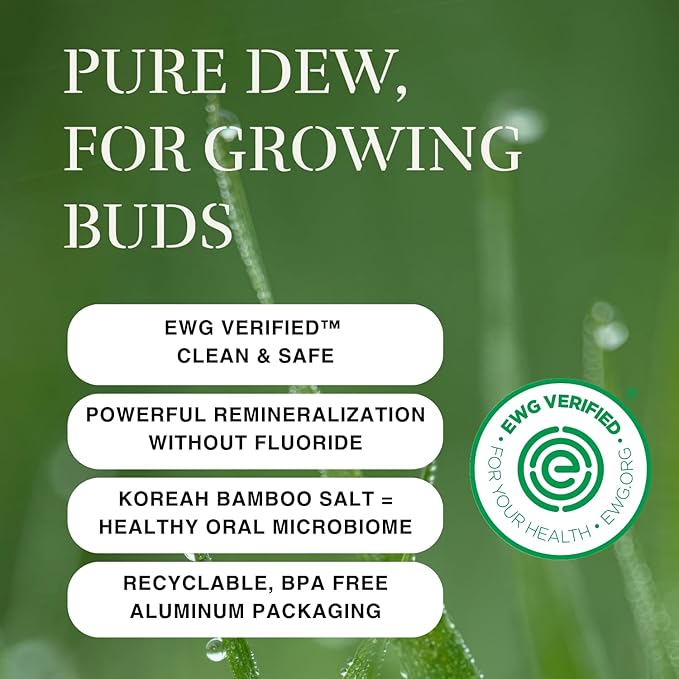 Kids Fluoride Free Bamboo Salt Toothpaste with nHA - Pure Dew | Nano Hydroxyapatite, Remineralizing, Strengthening Enamel for First Teeth, Safe to Swallow (0.7oz)-Ruum Studio Home