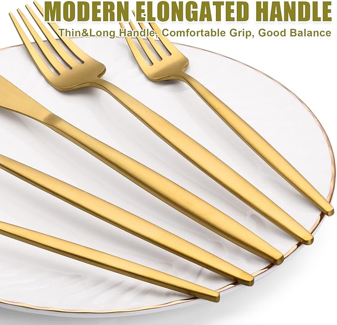 40 Piece Gold Silverware Set for 8, Terlulu Stainless Steel Flatware Set, Gold Cutlery Set Utensils Set, Tableware Include Forks Knives Spoons for Home Kitchen Restaurant Wedding, Satin Finish-Ruum Studio Home
