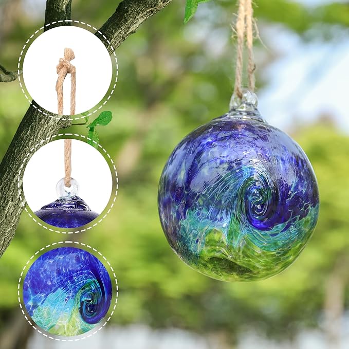 VCUTEKA Hanging Garden Gazing Ball, Hand-Blown Glass Witch Ball for Outdoor Garden Décor, 6" Colorful Swirl-Ruum Studio Home
