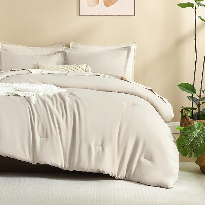Litanika Comforters Tannish Grey Twin Size, 2 Pieces Lightweight Solid Bedding Set & Collections, All Season Fluffy Bed Set (66x90In Comforter & 1 Pillowcase)-Ruum Studio Home