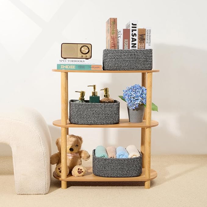 Small Storage Baskets for Organizing | Closet Organizer Bins | Shelf Toy Basket | Woven Rope Baskets | Cube Decorative Box | Shallow Basket | 11.5x7.5x4.7” | 4 Packs Dark Gray-Ruum Studio Home