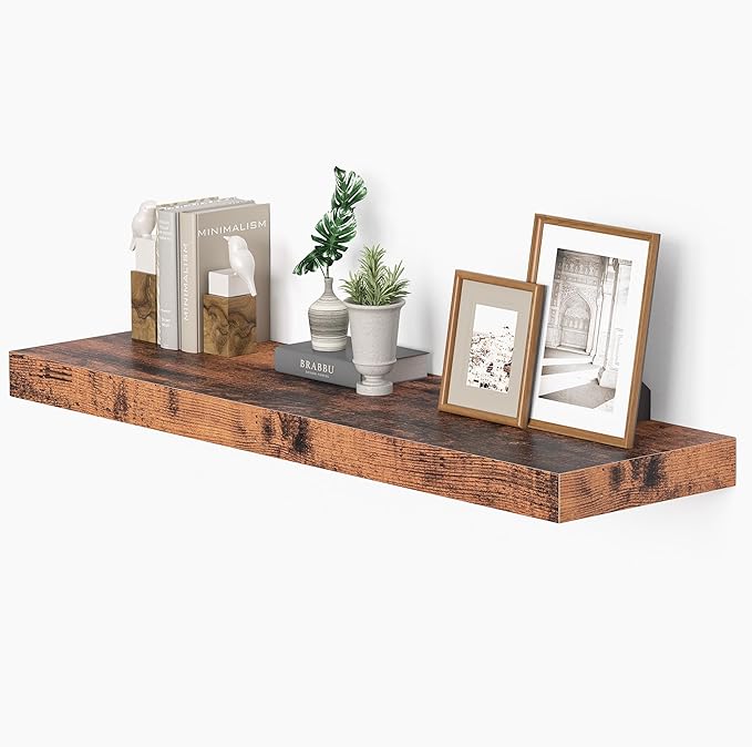 10 inches Deep Floating Shelves 36 inch Long, Sing Shelves for Wall Heavy Duty for Bedroom, Bathroom, Living Room, Kitchen, Office, Farmhouse Shelf Home Decor, Set of 1, Rustic Brown-Ruum Studio Home