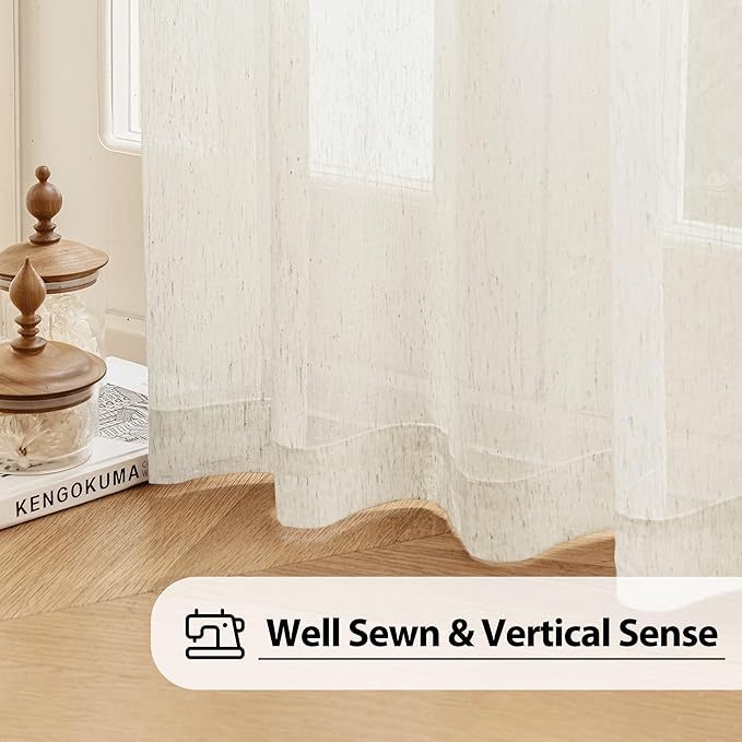 FMFUNCTEX Linen Sheer Curtains for Bedroom, Beige Curtains 63 inch Length for Living Room, Natural Flax Blend Window Draperies for Farmhouse Curtain, Rod Pocket 2 Panels-Ruum Studio Home