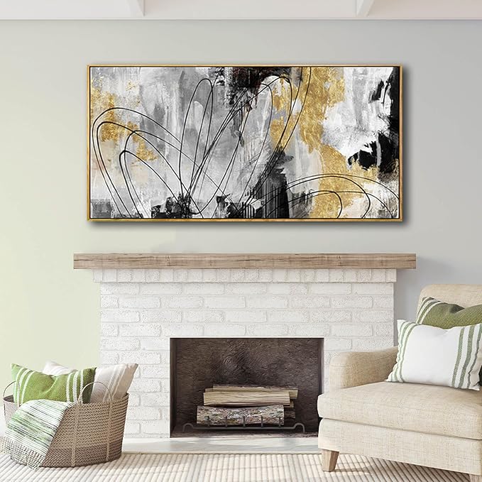 YJYart Abstract Wall Art Office Decor Gold Wall Decor for Living Room Black and White Artwork Line Art Frame Room Decor for Bedroom 24X48 Inch-Ruum Studio Home