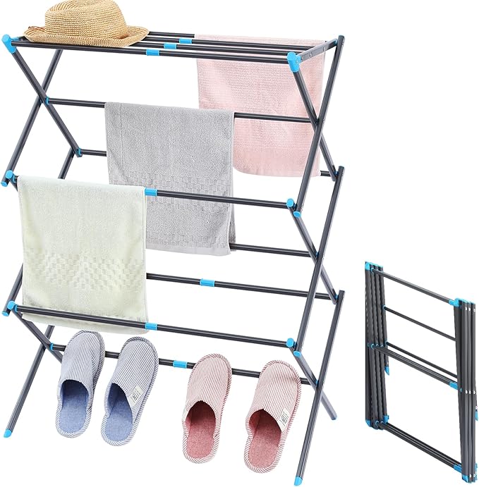 APEXCHASER Clothes Drying Rack, 3-Tier Laundry Drying Rack for Clothes, Expandable Metal Clothing Dryer, Collapsible Towel Rack, Air Drying Rack, Graphite-Ruum Studio Home