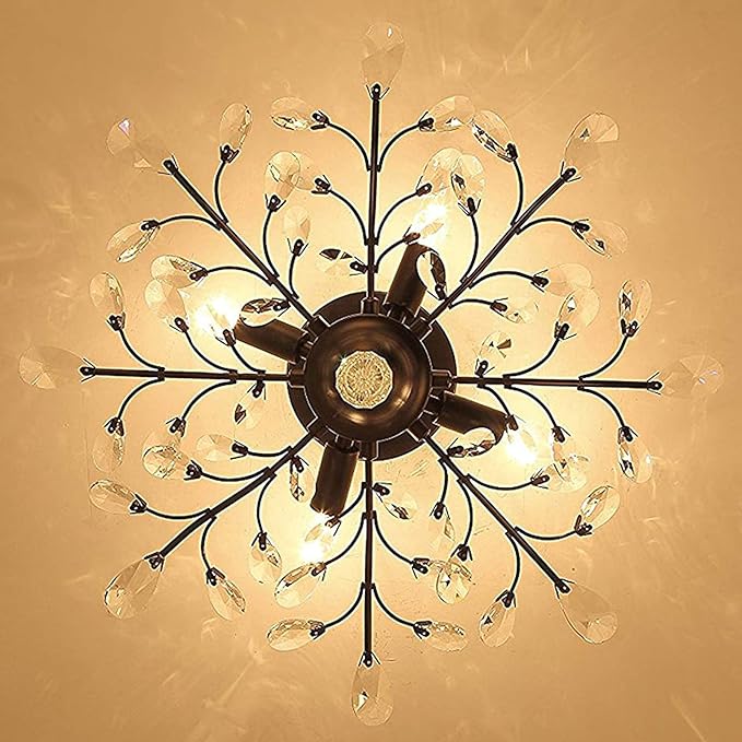 Ganeed Crystal Chandeliers,Vintage K9 Clear LED Ceiling Lighting,Edison Pendant Light Flush Mounted Fixture with 4 Light for Living Room Dinning Room Restaurant Porch Hallway (Black)-Ruum Studio Home