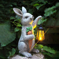 Garden Statues Rabbit Solar Lantern Outdoor Handmade Resin Statue Bunny with Cute Carrot for Patio, Yard,Mother's Day Gift Ideas (rabbit1)-Ruum Studio Home
