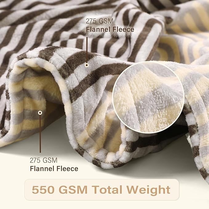Lahome Brown Fleece Throw Blanket for Couch Double-Color Rainbow Fluffy Warm Cozy Bed Blanket Soft Fuzzy Modern Throw Blankets for Sofa Home Decor, Brown 50''x60''-Ruum Studio Home