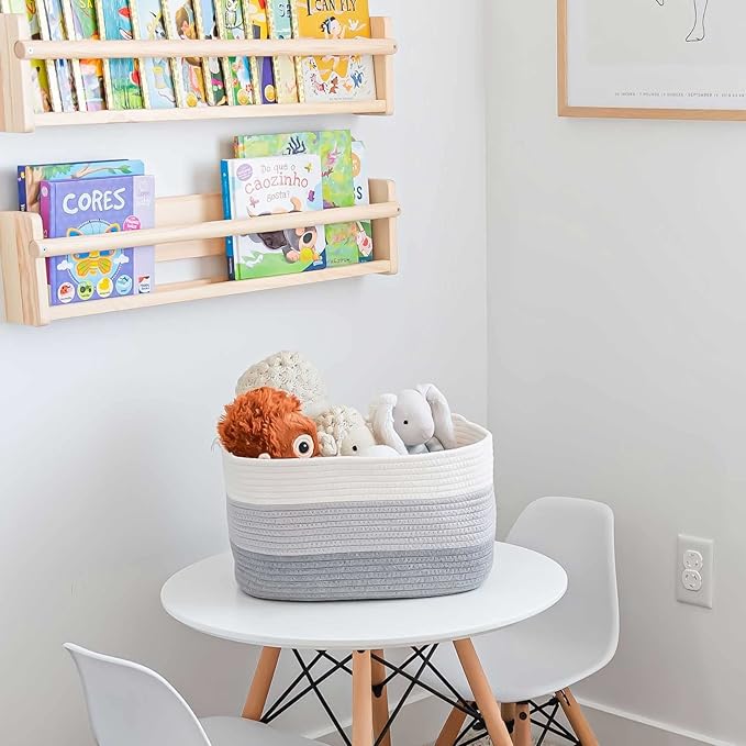 OrganiHaus Woven Storage Baskets for Organizing, Cotton Rope Organizer Bins for Shelves, Closet & Nursery, Dog Toy Basket, Decorative Bins for Toys, Towels & Books - 15x10x9, Grey-Ruum Studio Home