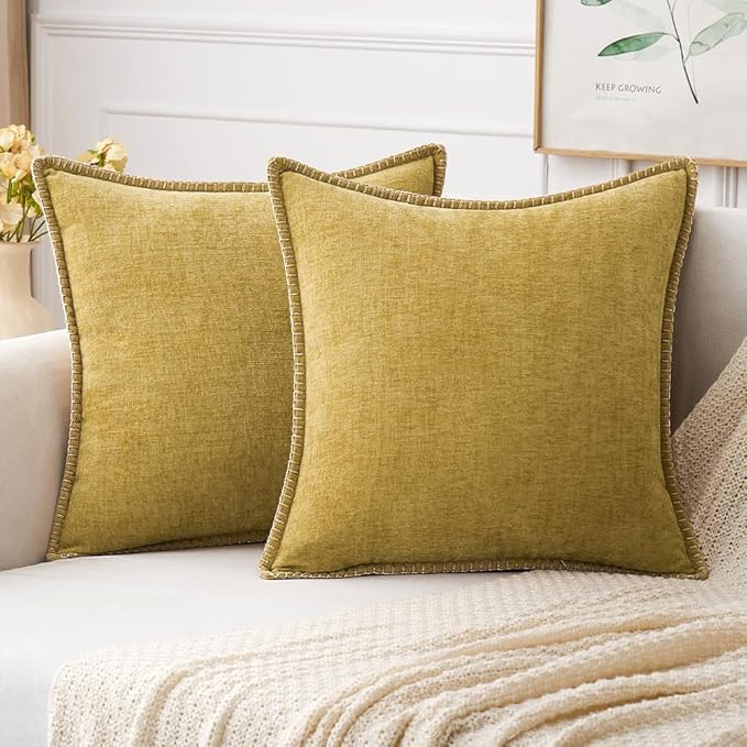 MIULEE Pack of 2 Couch Throw Pillow Covers 20x20 Inch Mustard Yellow Farmhouse Decorative Pillow Covers with Stitched Edge Soft Chenille Solid Dyed Fall Pillow Covers for Sofa Bed Living Room-Ruum Studio Home