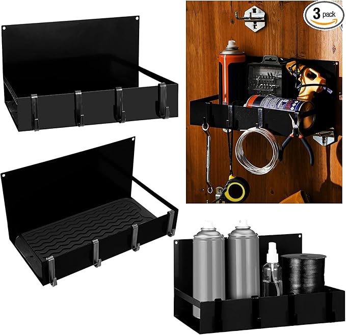 3 Pack Magnet Garage Organizer Magnetic Spice Rack for Refrigerator 20 lb Capacity Shelf Hanging Heavy Duty Magnetic Fridge Side for Organize Garage Tools(Black)-Ruum Studio Home