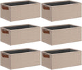 GhvyenntteS Small Fabric Storage Bins 6 Pack, 11.8" x 7.87" x 5.11" Storage Basket with Leather Handles, Closet Storage Bins for Shelves, Storage Baskets for Shelves, DVD Storage (Beige Yellow)-Ruum Studio Home
