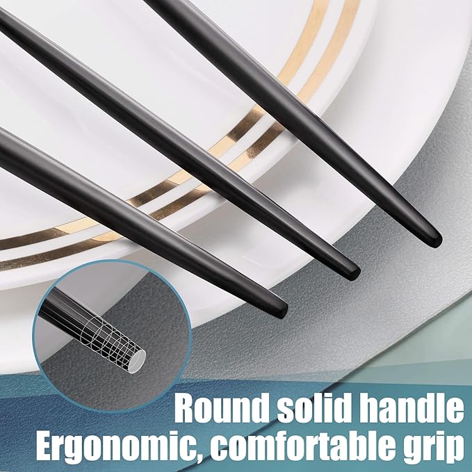 Matte Black Silverware Set for 8,Modern Stainless Steel Brushed Cutlery Set,40-Pieces Heavy Duty Flatware Set,Knives Spoons and Forks Set Utensils Set, Satin Finish, Dishwasher Safe-Ruum Studio Home