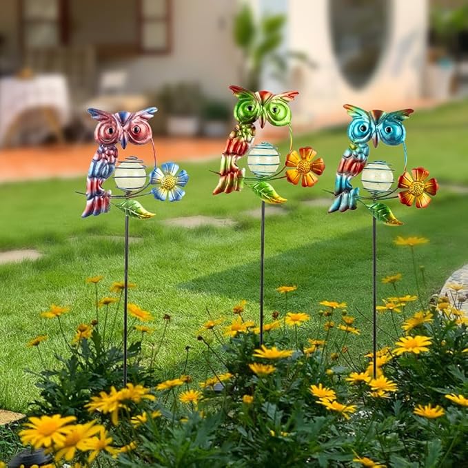 Set of 3 Owl Decorative Garden Stakes,Glow in The Dark Metal Yard Art,Waterproof Stakes Decorative for Outside,Metal Garden Decor for Mom,Women,Yard Lover-Ruum Studio Home