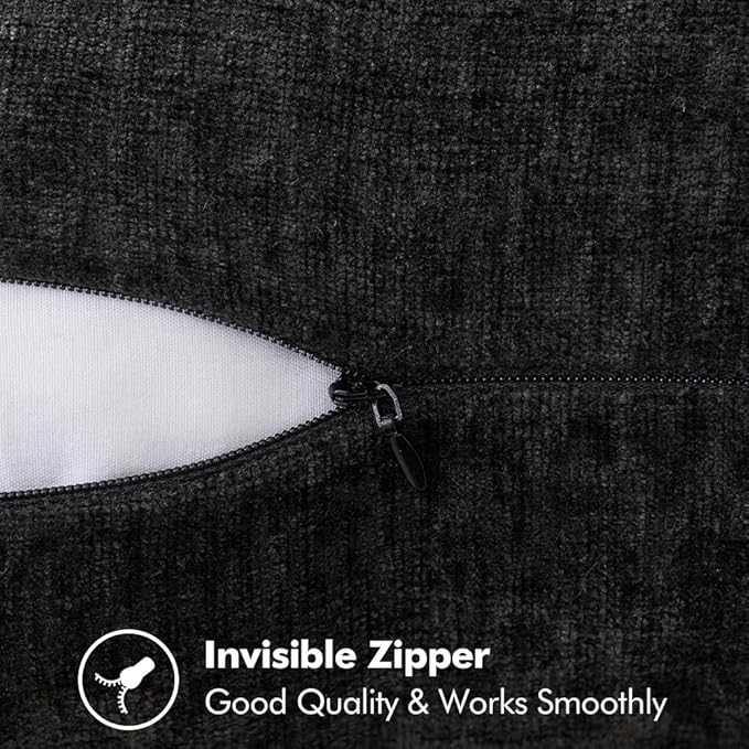 MIULEE Pack of 2 Couch Throw Pillow Covers 12x20 Inch Black Farmhouse Decorative Pillow Covers with Stitched Edge Soft Chenille Solid Dyed Spring Pillow Covers for Sofa Bed Living Room-Ruum Studio Home