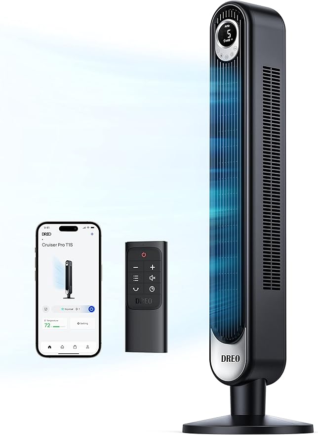 Dreo Smart Tower Fan WiFi Voice Control, Compatible with Alexa/Google & Fans for Home Bedroom, Table Air Circulator Fan for Whole Room, 12 Inch, Black-Ruum Studio Home