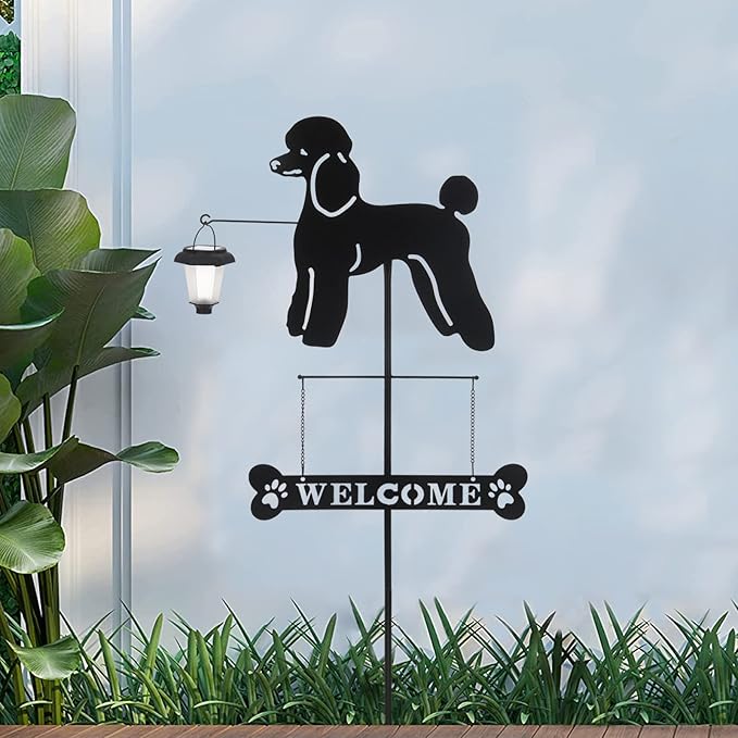 BAYN Solar Poodle Garden Stakes Decorative with a Lantern Dog Silhouette Welcome Sign Outdoor Garden Decor for Yard, Lawn, Patio, Pathway-Ruum Studio Home