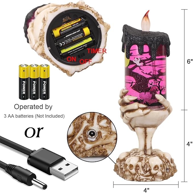 Eldnacele Halloween Snow Globe Candles Lighted Lamp USB Powered Battery Operated Spooky Spinning Water Glittering Tornado Flameless Candles Skeleton Hand Holder Halloween Centerpiece Decor(Ghost)-Ruum Studio Home