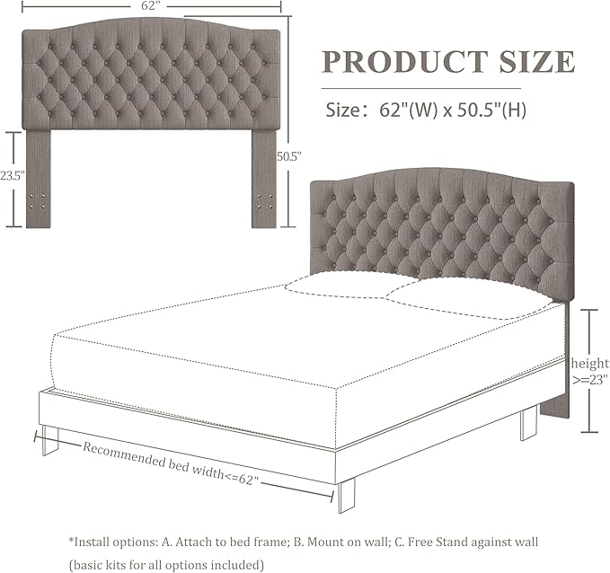 Velvet Upholstered Headboard Queen/Full Size Latest Model Wall Mount, Bed Frame Mount, Featuring High-Density Sponge Padding, Luxury Texture Easy Assembly Comfort and Style-Linen-Ruum Studio Home