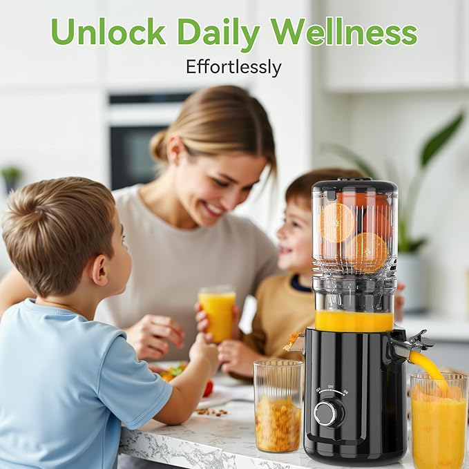 Cold Press Juicer - 5.3" Large Feed Chute Juicer Machines for Whole Vegetables & Fruits, 99% High Juice Yield, Quiet & Easy to Clean Slow Masticating Juicer, BPA-Free, Preserves More Nutrients (Black)-Ruum Studio Home