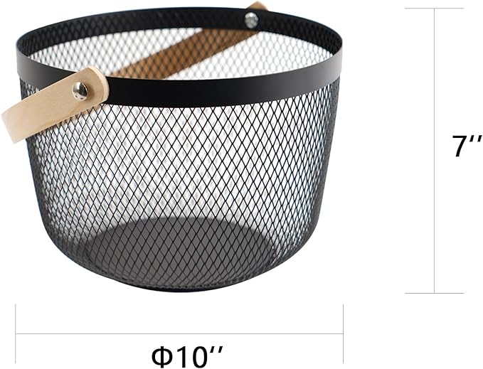 Metal Mesh Steel Basket, Garden Harvest Basket for Gathering Vegetables Round Wire Basket with Handle Storage Organizer Multi-functional Hanging Fruit Basket for Kitchen Bathroom Picnic-Ruum Studio Home