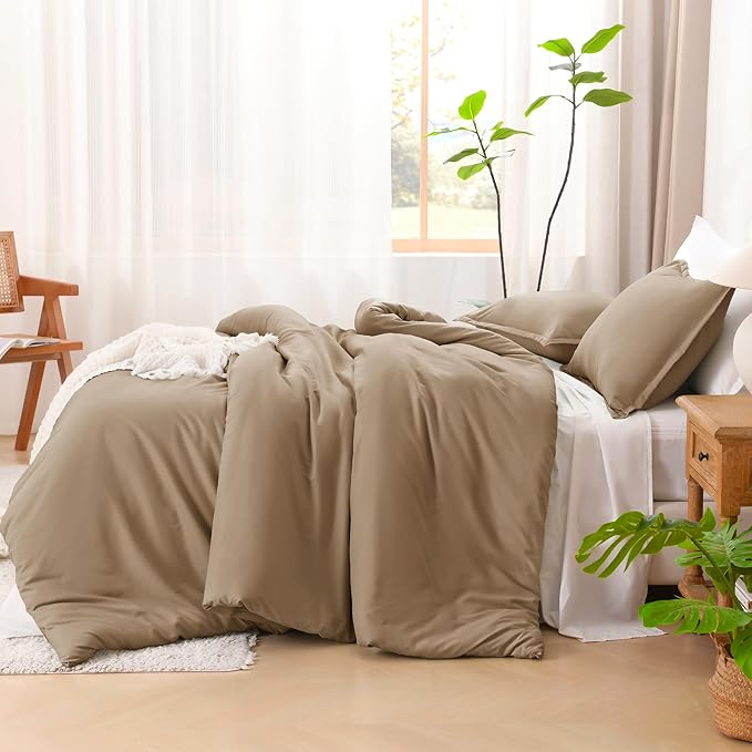 Litanika Taupe Comforter Set King Size, 3 Pieces Solid Bedding Comforter Set, All Season Fluffy Bed Set (104x90In Comforter & 2 Pillowcases)-Ruum Studio Home