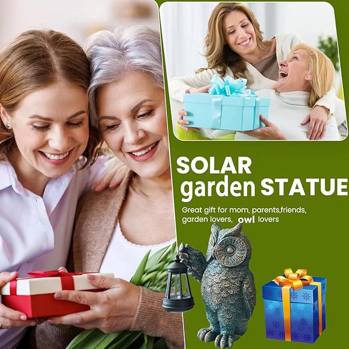 Garden Statues Outdoor, owl Figurines Decorated with Solar Lights, Unique Christmas Birthday Gifts for Moms, Grandmas, Women, Wives, Sisters-Ruum Studio Home