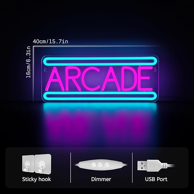 Arcade Neon Sign Arcade Neon Light for Wall Decor USB Powered Dimmable Arcade LED Neon Lights Sign for Game Room for Game Room Recreation Living Room Birthday Gift Man Cave Bedroom Decor-Ruum Studio Home
