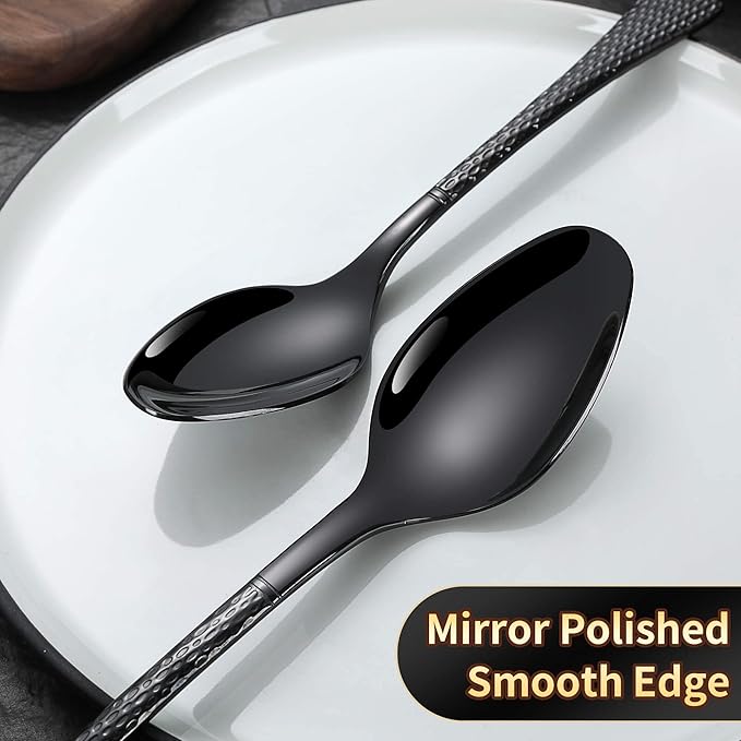 Hammered Black Silverware Set for 8,Stainless Steel 40-Piece Modern Cutlery Set,Mirror Polished Heavy Duty Flatware Set Utensil Set,Knives Spoons and Forks Set,Dishwasher Safe-Ruum Studio Home